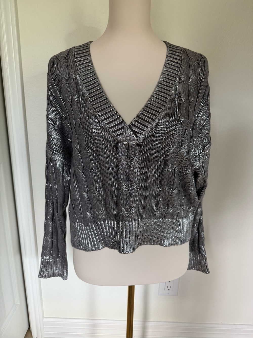 YFB Young Fabulous & Broke Ellery Cable Sweater ✨ Coal Foil Small